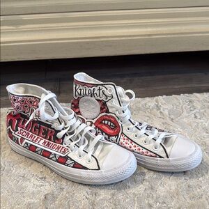 CUSTOM: RUTGERS Converse White and Red High-Top Sneakers
